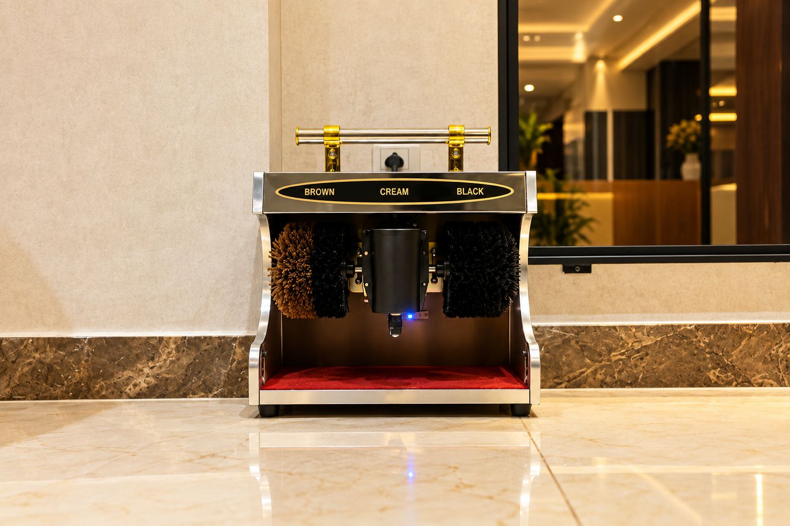 Complimentary shoe shine machine at Hotel Rakesh Grand, Rayadurg Hyderabad
